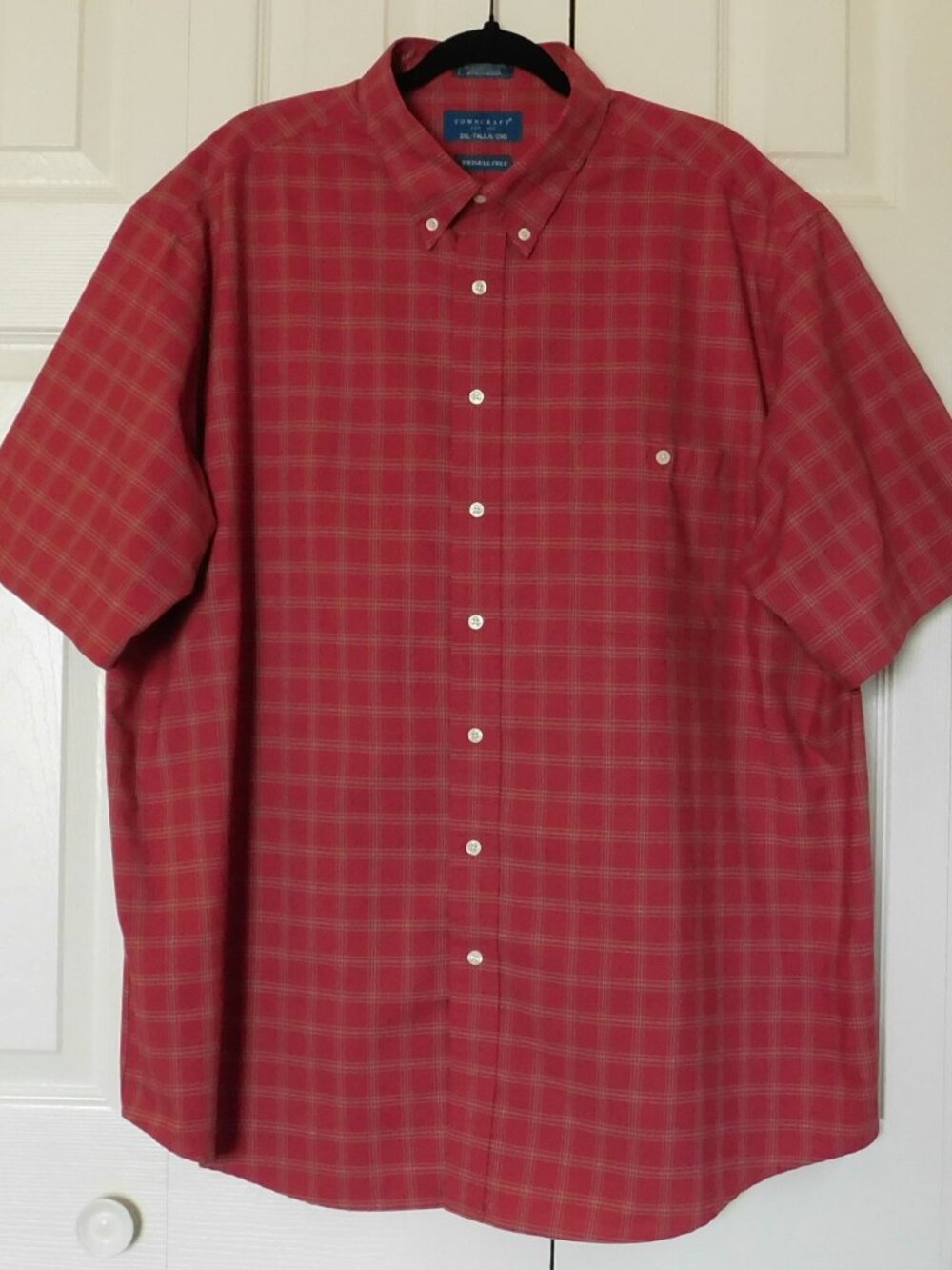 TOWNCRAFT Vintage Mens Red Plaid Button Down Shirt Casual Classic Preppy Dadcore